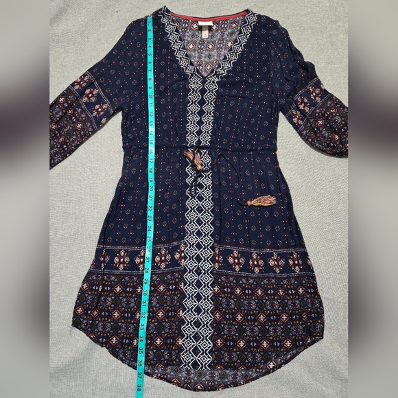 Knox Rose Boho Print Dress Embroidery Blue Midi Size Large - Picture 12 of 16